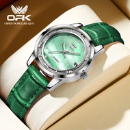OPK นาฬิกาแบรนด์สำหรับกันน้ำสำหรับผู้หญิง2023ใหม่สายหนังแท้หน้าปัดเพชรหรูหรานาฬิกาข้อมือผู้หญิงหรูหรา