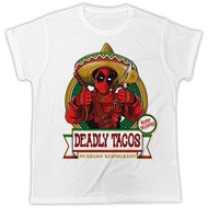 Funny Deadpool Tacos Tshirt Deadly Tacos Mexican Poster Short Sleeve Mens Tshirt