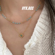 Women's Necklace Earrings Vintage Color Opal Stone SUNFLOWER Beads of Necklace Necklace