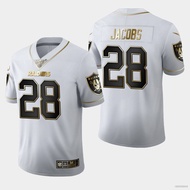 FX Las Vegas Raiders NFL Football Jersey No.28 Jacobs T Shirt Jersey White Vintage Gold Loose Casual Tee XF