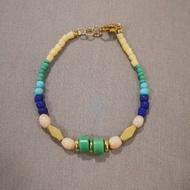 鸚鵡綠 復古vibe手鍊 黃銅 琉璃 水晶 半寶石 古著