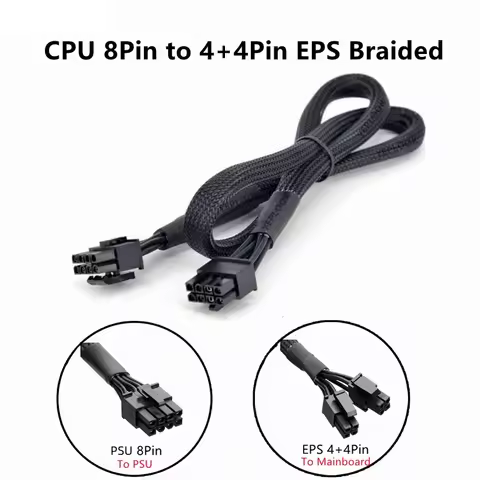 PSU 8Pin to 4+4Pin Sleeved Net CPU Power Cable 60CM for Gigabyte P750GM 750W, P850GM 850W, P1000GM 1