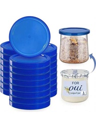 10/20入組Oui優格罐蓋，優格容器蓋，透明塑料藍色Oui蓋，適用於曲奇咖啡用品，玻璃罐容器，廚房儲物用品