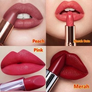 ( GRATIS PENSIL ALIS ) 2Pcs Lipstik Putar Waterproof Tahan Lama Matte Glossy Warna Nude Peach Maroon