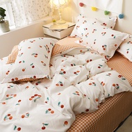 Cherry Bedsheet Queen Comforter Cover Set 100%Cotton Bedding Set Single/Super Single/King Duvet Cover Flat Sheet/Fitted Sheet Pillowcase Bedsheets Set
