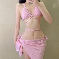 บิกินี่ 3 ชิ้น ชุดบิกินี่ ชุดว่ายน้ำ bikini เสื้อโชว์หลัง ผูกคอ#0178