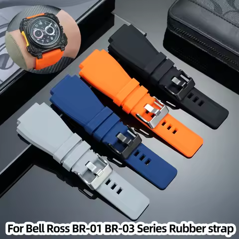 24x35mm WatchBand For Bell Ross BR-01 BR-03 Series Men Waterproof Rubber Orange Gray Black Watch Str