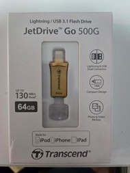 Transcend 創見 JetDrive Go 500 64GB USB3.1 Apple ios OTG 隨身碟-金