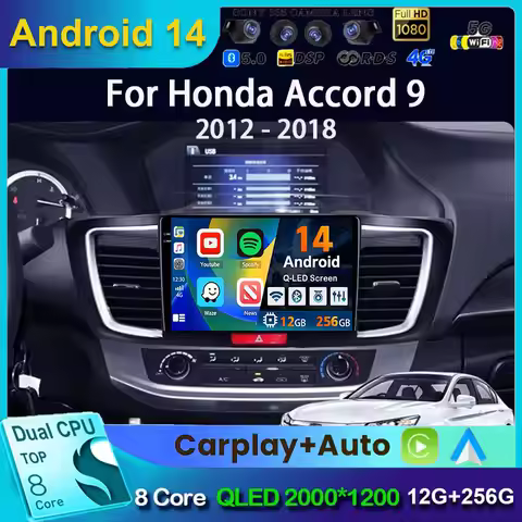 Android 14 Carplay Car Radio For Honda ACCORD 9 2.0L 2.4L 012 2013-2015 2016-2018 2Din Multimedia Pl