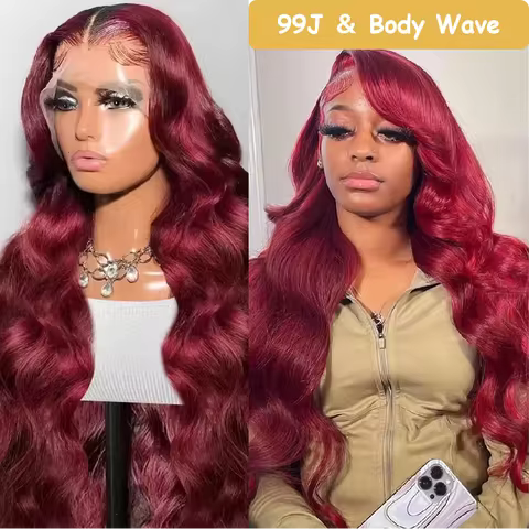 99J Burgundy Lace Frontal Wig 13x6 Body Wave Lace Front Wig HD Transparent Lace Frontal Wig Human Ha