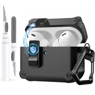 (Only Case) ZUZG Automatic Lock Case Compatible with AirPods 4 /Pro 2nd/1st Generation Cover with Ke