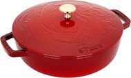 STAUB Cast Iron-Braisers/Sauté 2.5-qt Saute Pan with Dragon Lid-Cherry