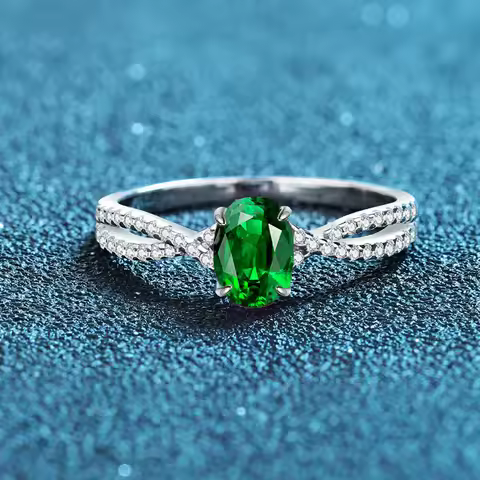 Luxury Solid Platinum PT950 Women's egg-shaped green red diamond blue diamond full diamond ring