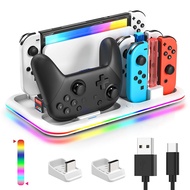RGB Switch Controller Charger for Nintendo Switch &amp; OLED Model with Led Light, Joycon Charger with Switch Pro Controller Charger, Switch Charging Station Dock Organizer