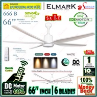 Elmark Ceiling Fan 666B WHITE 66” inches DC Motor Remote Control 6 Blades Ceiling Fan With 24W 3 Ton