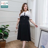 (OB0645) Plump Girl Dress Short Sleeve Decorate The Neck Collar Modern Design The Upper And Arms Are Made From Premium Grade Lace Fabric.