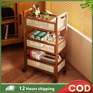 【New】 Bamboo Movable Sofa Side Rack Trolley 35/50CM Snack Rack Storage Rack With Wheels 推车/置物架