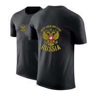 Russia Badge Gold Eagle Printed Men Running Short Sleeve Sports Gym Fitness Tops Jogging Tracksuit S