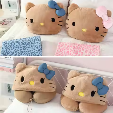 Sanrio Hello Kitty Kawaii Pillow Air Conditioner Blanket 2-In-1 Hooded U-Shaped Pillow Travel Neck P