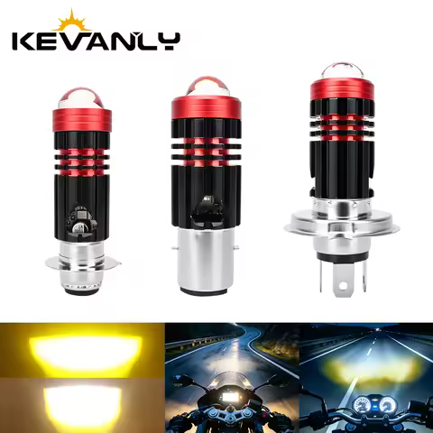 1x H6 H4 BA20D LED Bulb P15D Motorcycle Headlight CSP Dual Color White Yellow Hi Lo Beam Lens Fog La