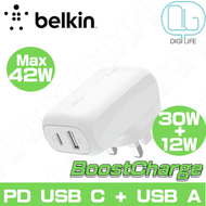 Belkin - Belkin BoostCharge 42W 雙連接埠快速家用充電器｜WCB009myWH｜