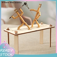 <Pluscloth> Set of 2 Bamboo Man Battle Toys with Weapon Accessories Rope-controlled Wooden Action Fi