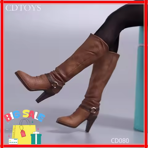 Cdtoys CD080 1/6 Scale Female Solid High Heels Middle Cylinder Boots Model for 12inch Action Figures