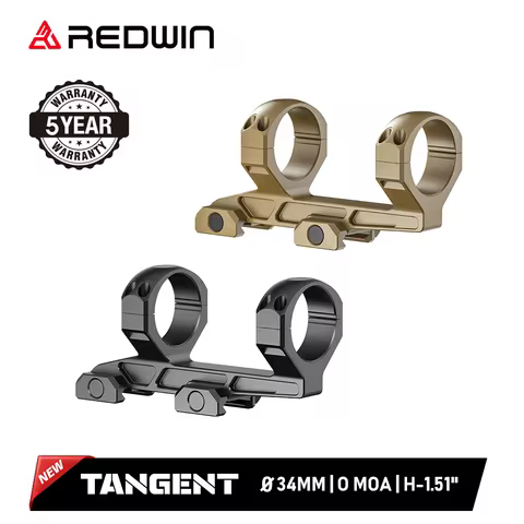 Red Win Tangent 34mm One-Piece Scope Mount Rings - 0 MOA 1.51 Height Precision CNC Machined, Ceramic