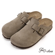 FM SHOES Full Genuine Leather Arch Decompression Suede Half-Pack Slippers Steamed Bread SHOES Khaki