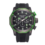 ARIES GOLD CHRONOGRAPH VENTURER GREEN STAINLESS STEEL G-7012Z-BK-GN BLACK SILICONE STRAP MEN'S WATCH