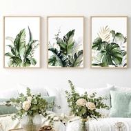 Classic Simple Wall Art Tropical Plants Green Leaves Gold Flowers HD Canvas Print Poster Home Living