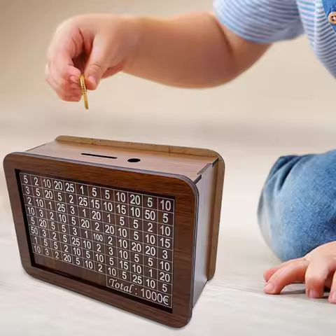 1000/2000/3000/5000/10000 Euro Savings Challenge Money Box Wooden Money Box Savings Plan Coins and B