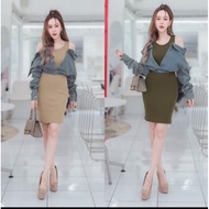 044 Cream Available In M L XL 3xl 4xl [Normal] Short Dress Ribbed Fabric Separate Jeans