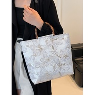 handbag style tote bag women Lukisan minyak khusus jacquard sambungan buluh kapasiti besar Monet Gar