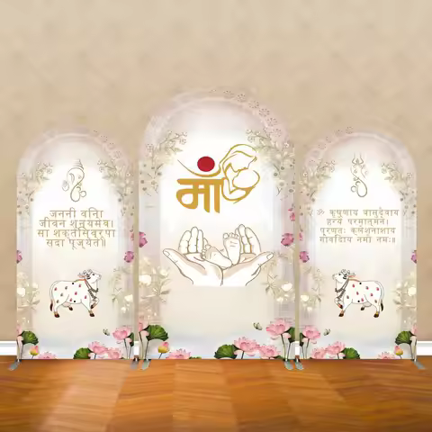 Traditional Indian Maa Theme Arch Backdrop Cover Baby Shower Godh Bharai Ganesh Cow Pattern Birthday