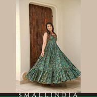 {**ส่งฟรี**} SMALL INDIA 👗 Muslin Comfortable Breathable Gown Dress ชุดเดรส 👗 Women Green Gown Dress