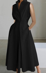 European And American Foreign Trade Dress 2024 Summer New Commuter Fashion Solid Color V Collar Wome