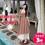 [Rika] Arrive The Next Day Women's Dress Long Floral Lace Stitching Summer Versatile Slimmer Look GA