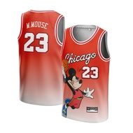 MERAH [ORIGINAL] Michael Jordan Chicago Bulls 23 CUSTOM MICKEY MOUSE Red Jersey - Swingman Basketbal