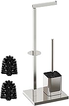 Relaxdays Toilet set, H x W x D: 67.5 x 20 x 15.5 cm, stainless steel, toilet paper holder, standing
