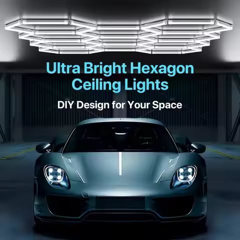 Dimmable Hexagon LED Garage Lights Car Detail Barbershop Ceiling Lighting Honeycomb Tub Lamp for 4S 