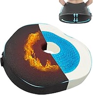 Mymyth Gel Seat Cushion with Heated- Dual-Purpose Cushion - Heated Memory Foam Backrest Cushion-Cooling Gel Pressure Relief Cushions- Non-Slip Donut Pillow for Tailbone Sciatica Coccyx Low Back Pain