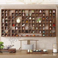 Solid Wood Bogu Shelf Multi-Grid Shelf Storage Cabinet Multi-Grid Teacup Shelf Wall-Mounted Wall Tea
