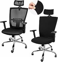 Lounsweer 3 Pieces Headrest Chair Cover Office Chair Cover Rolling Desk Chair Cover Gaming Chair Covers Stretch Washable Computer Chair Slipcovers for Armchair Computer Boss Chair (Black,Classic)
