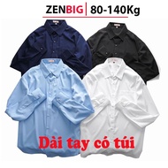 ZENBIG men's long-sleeved shirt with big size pocket, shirt for fat people with large sizes from 3xl