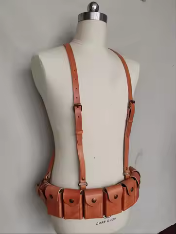 VIETNAM WAR CHINESE MILITARY ARMY US M1 CARBINE LEATHER MAGAZINE POUCH CHEST-RIG BANDOLIER