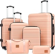 Luggage Set 3 Piece Luggage Set Carry On Suitcase Hardside Luggage with TSA Lock Spinner Wheels, Pink, 6 piece set