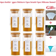 6pcs 4oz Glass Seasoning Storage Jars with Bamboo Lid Kitchen Salt Shaker Pepper Condiment Storage C