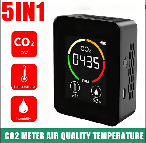 5 In1 CO2 Meter Air Quality Monitor 400-5000 PPM Sensor Carbon Dioxide Detector