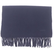 成色極佳 ▼ 愛馬仕 100% 羊絨圍巾，飾有刺繡標誌和流蘇。海軍藍。蘇格蘭製造。男女皆宜。簡約設計。